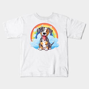 Cute Catahoula Leopard Dog Rainbow Cloud Kawaii Dog Happy Puppy Kids T-Shirt